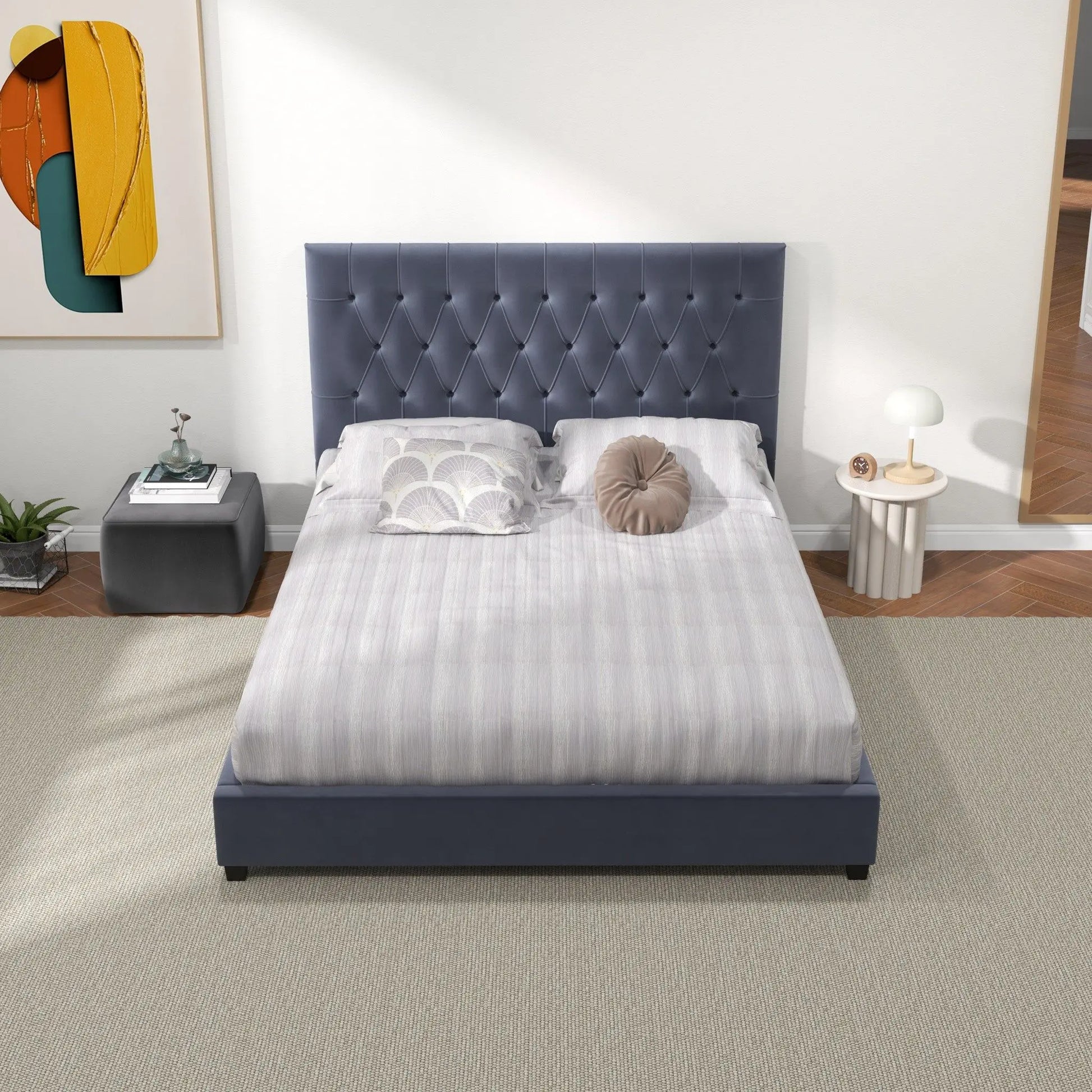 Donald - Mid-Century Modern Upholstered Platform Bed Ashcroft Furniture