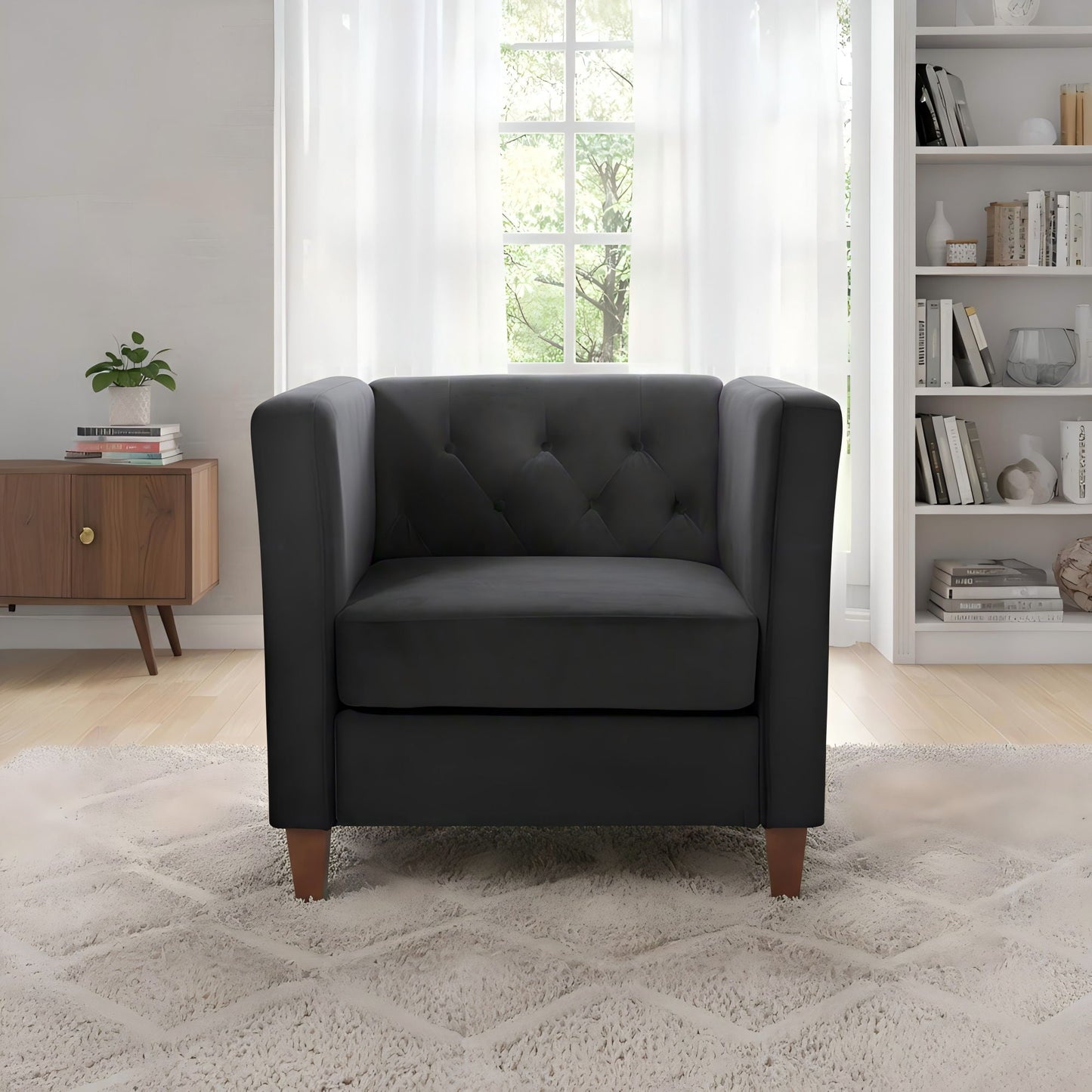 Button Tufted Accent Square Arm Upholstered Chair - Black US Pride