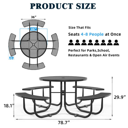Round Outdoor Steel Picnic Table 46" With Umbrella Pole Home Essentials