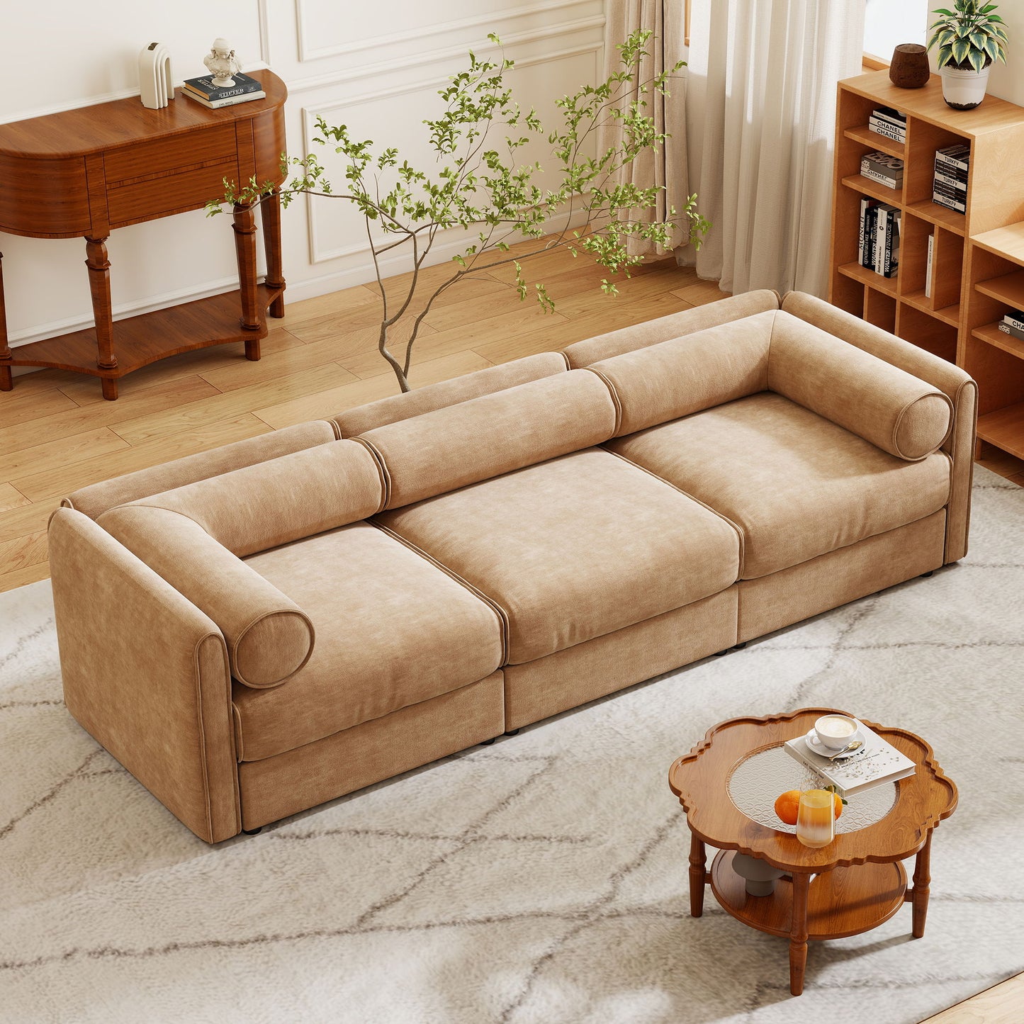Stylish Chenille Sofa With Storage Seat And Cylindrical Backrest Home Essentials