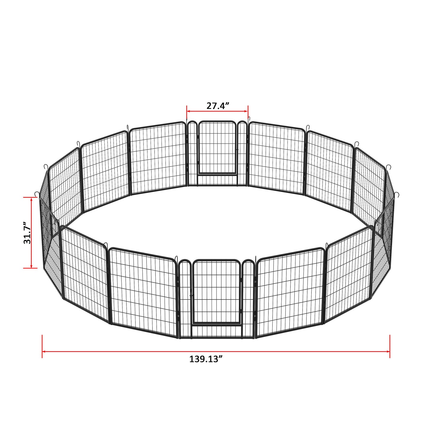 108.27" 16 Panels Heavy Duty Metal Playpen With Door, Dog Fence Pet Exercise Pen For Outdoor - Black Daily Nest