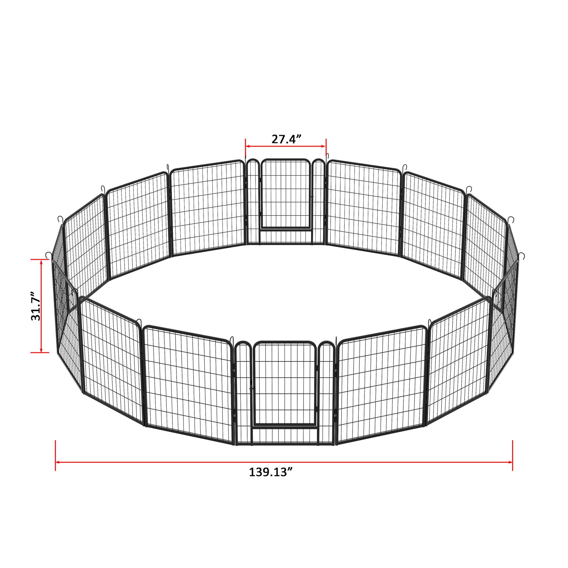 108.27" 16 Panels Heavy Duty Metal Playpen With Door, Dog Fence Pet Exercise Pen For Outdoor - Black Daily Nest