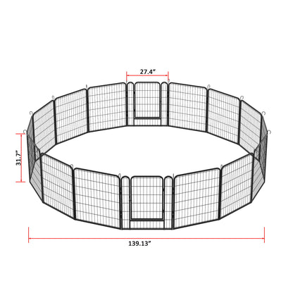 108.27" 16 Panels Heavy Duty Metal Playpen With Door, Dog Fence Pet Exercise Pen For Outdoor - Black Daily Nest