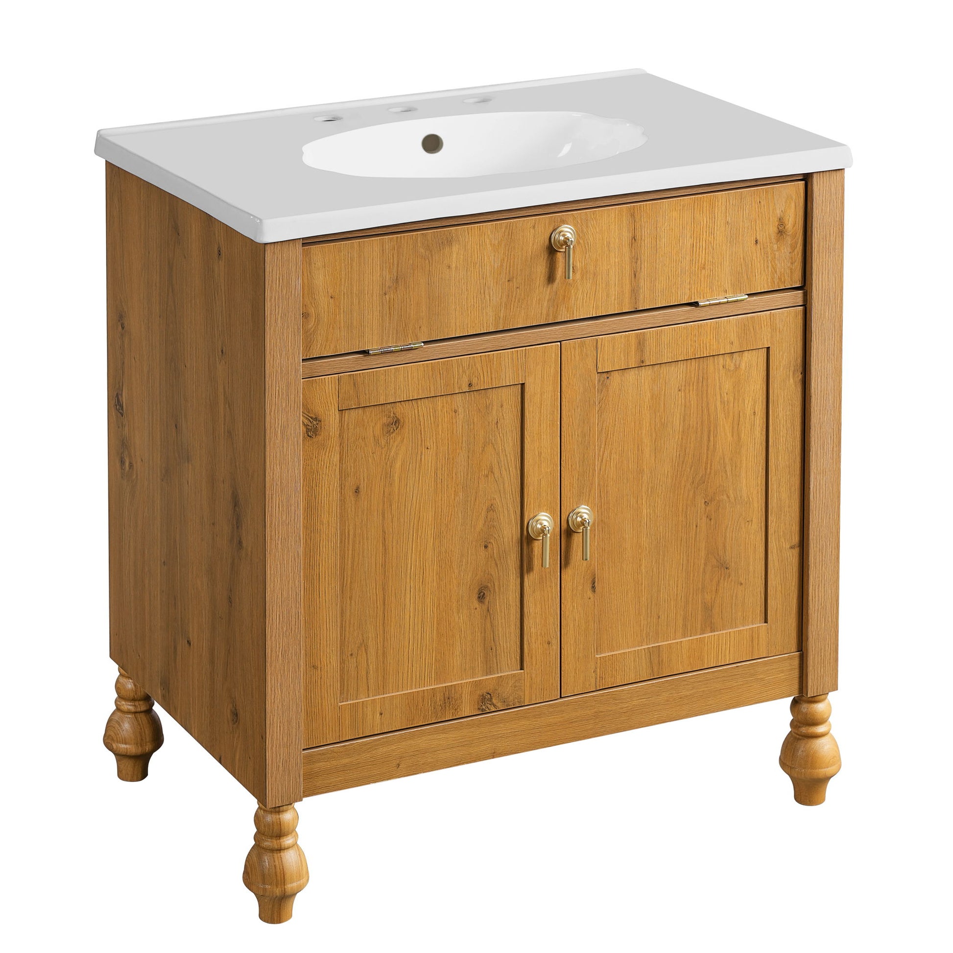 Bathroom Vanity With Seashell Resin Sink, Flip Up Storage, Soft Close Doors - Brown Noble House