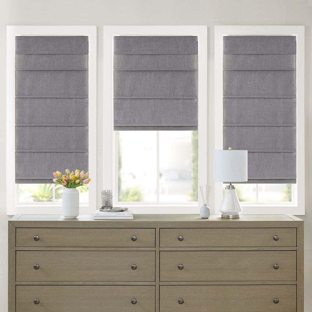 Otis - Faux Linen Cordless Blackout Roman Shade - Grey