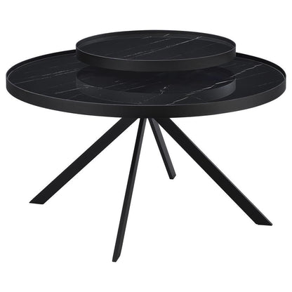 Briggs - Round Marble Printed Glass Top Coffee Table Coaster Fine Furniture