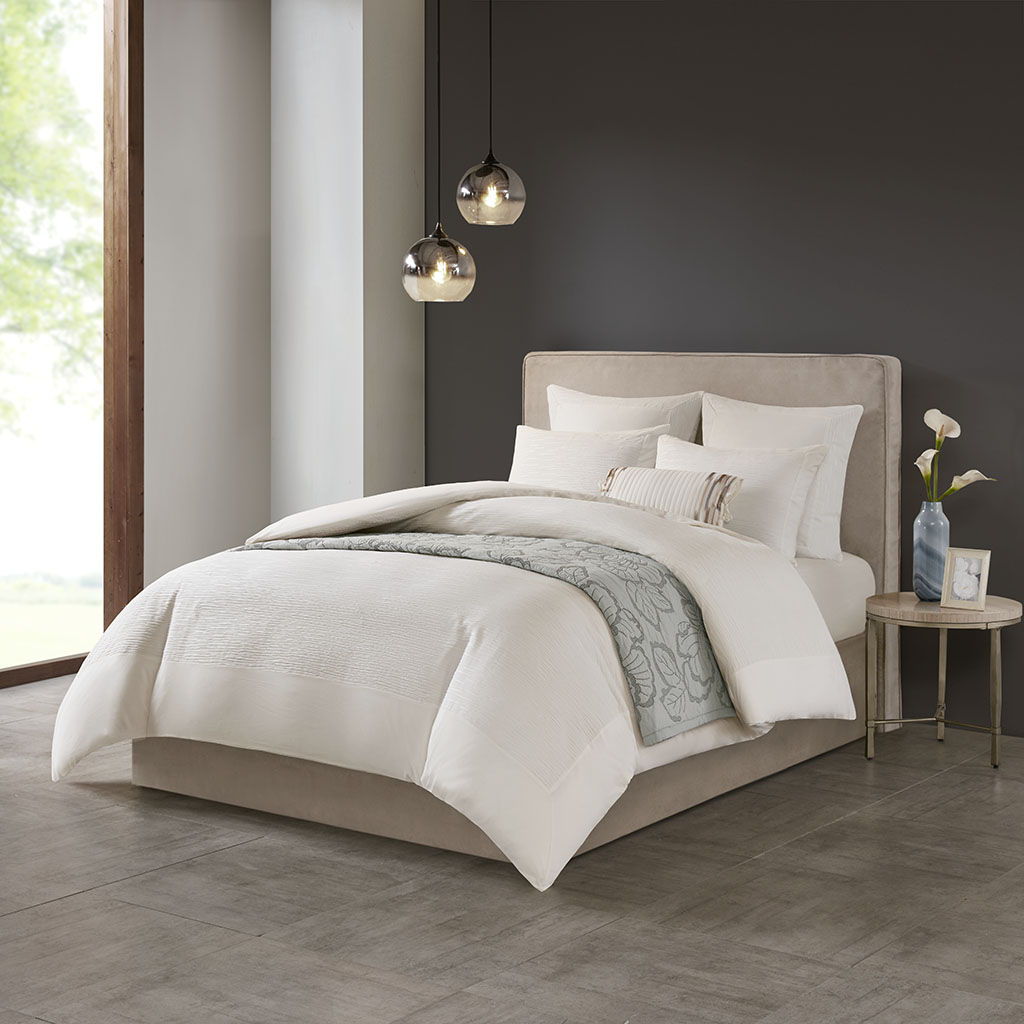 Hanae - King Blend Yarn Dyed 3 Piece Duvet Cover Set - White N Natori