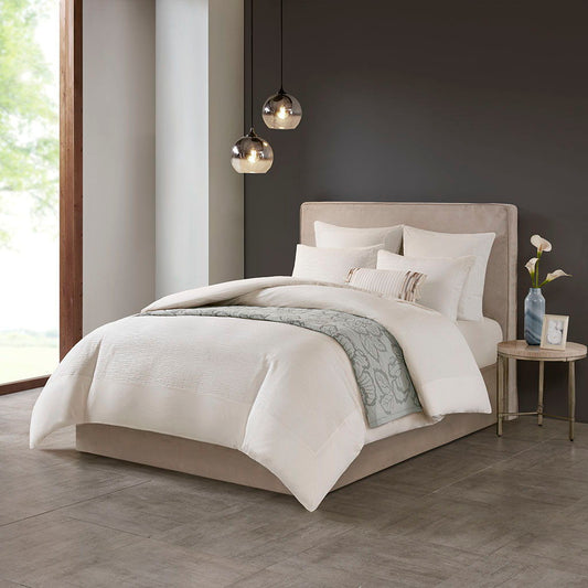 Hanae - King Blend Yarn Dyed 3 Piece Duvet Cover Set - White N Natori
