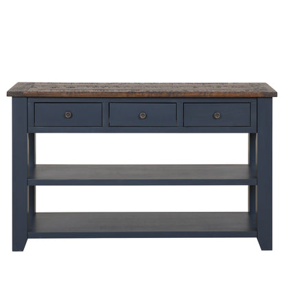 49'' Rectangular Solid 3 Drawer 2 Shelf Console Table - Blue Home Essentials