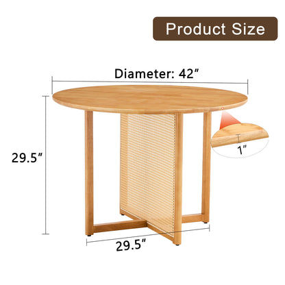 Chinese Countryside Retro Solid Wood Round Table, Simple Modern Imitation Rattan Table - Wood Home Essentials