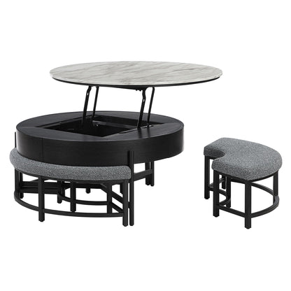 Rounded Storage Coffee Table With 3 Stools Global Furniture USA
