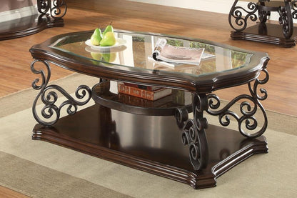 Laney - 1-Shelf Glass Top Rectangular Coffee Table - Deep Merlot CoasterEssence