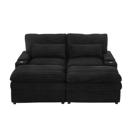 Convertible Loveseat Sofa With Storage, USB Ports, Cup Holders Hearth and Haven