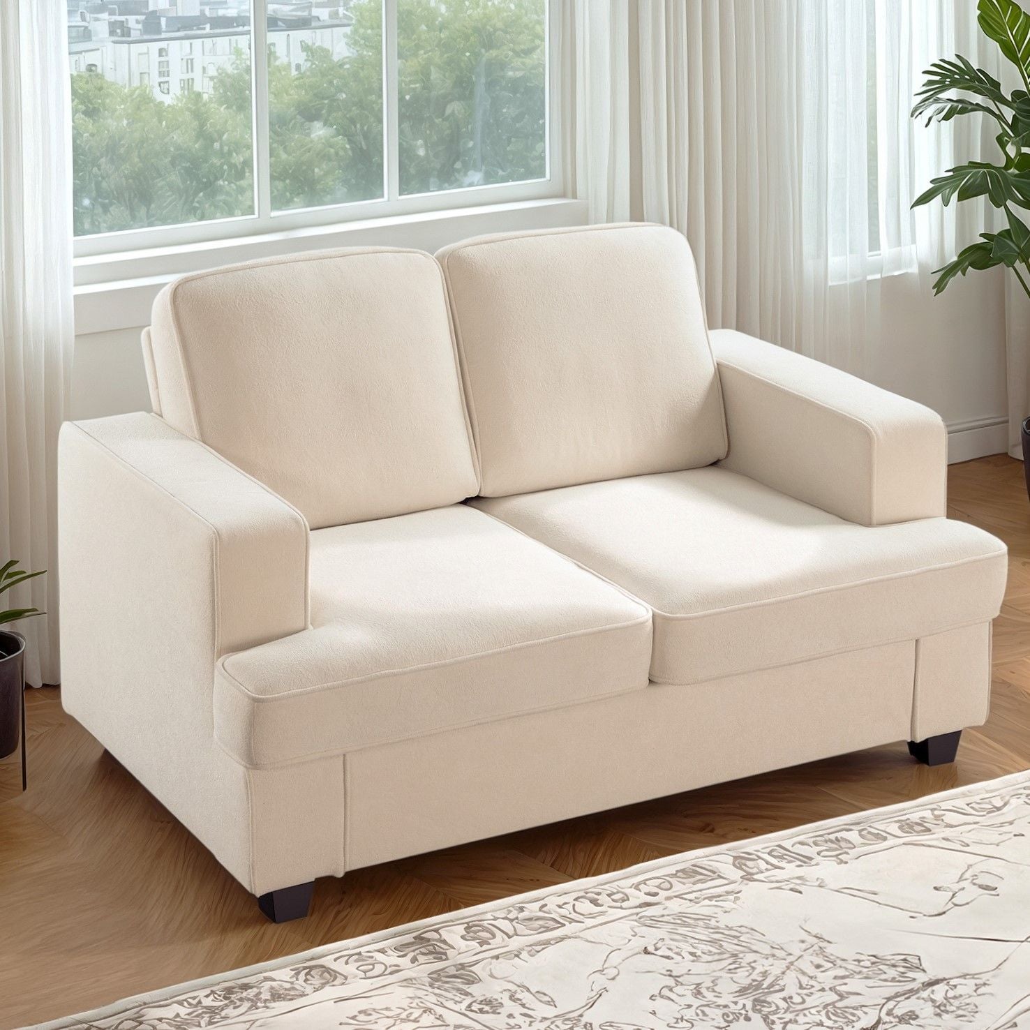 Modern Loveseat, Comfortable 2 Seater Couch With Deep Seating, Loose Back Cushions, Wide Arms US Pride