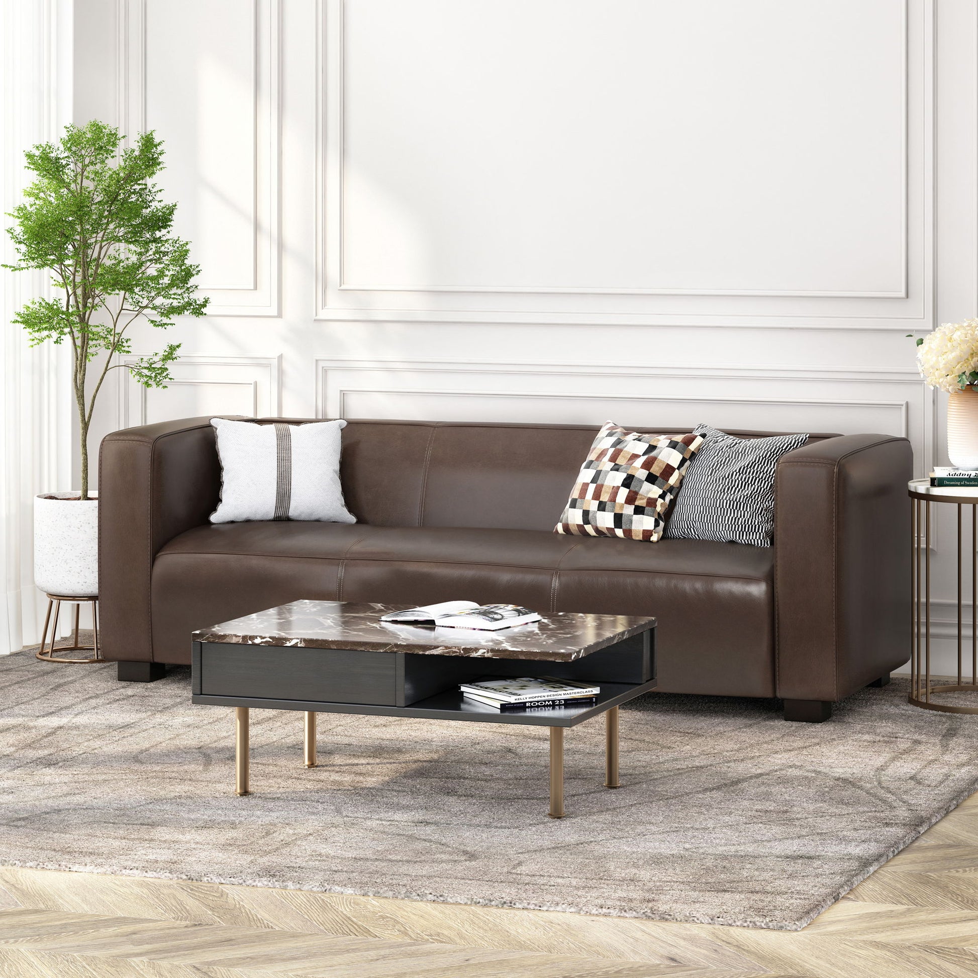 Contemporary 3 Seater Sofa With Tuxedo Design Noble House