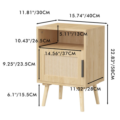Nightstand, Side Table With Door And Open Shelf For Bedroom - Oak Home Essentials