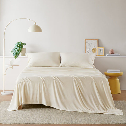 Blend Jersey Knit - 3 Piece Twin All Season Sheet Set - Cream Intelligent Design