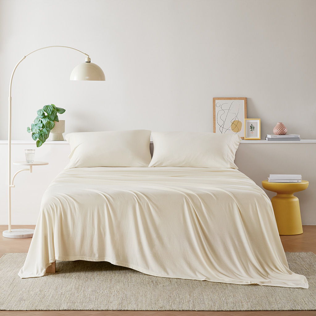Blend Jersey Knit - 4 Piece Queen All Season Sheet Set - Cream Intelligent Design