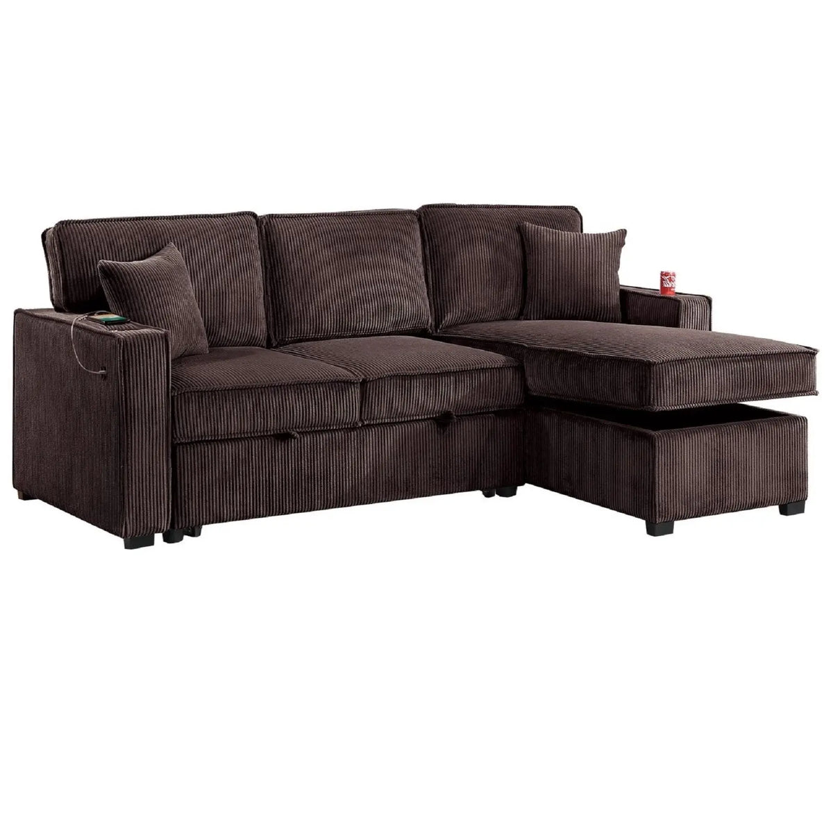 Convertible Sectional With USB / USB - C Port, Storage Chaise, Pull-Out Bed Home Essentials