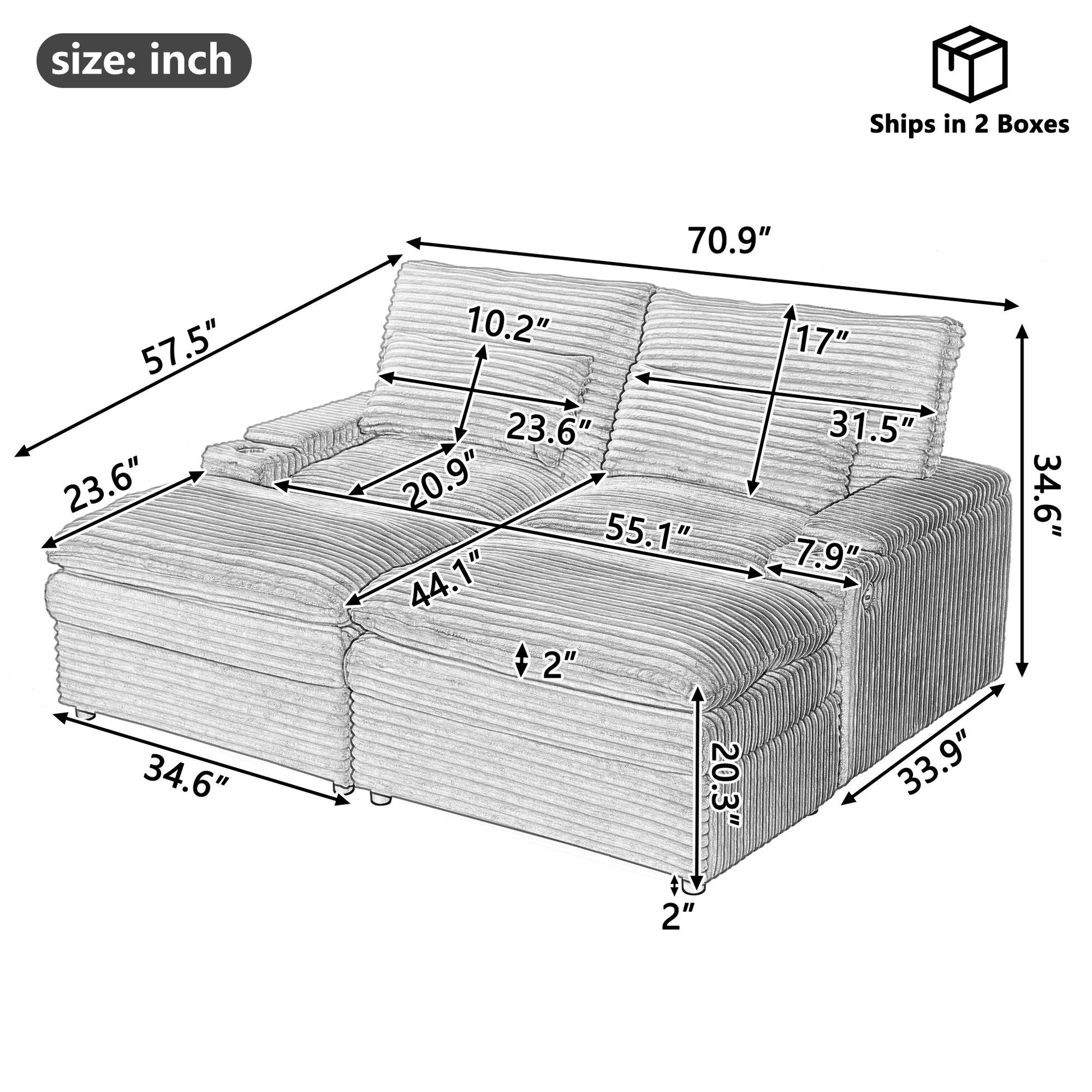 Convertible Loveseat Sofa With Storage, USB Ports, Cup Holders Hearth and Haven