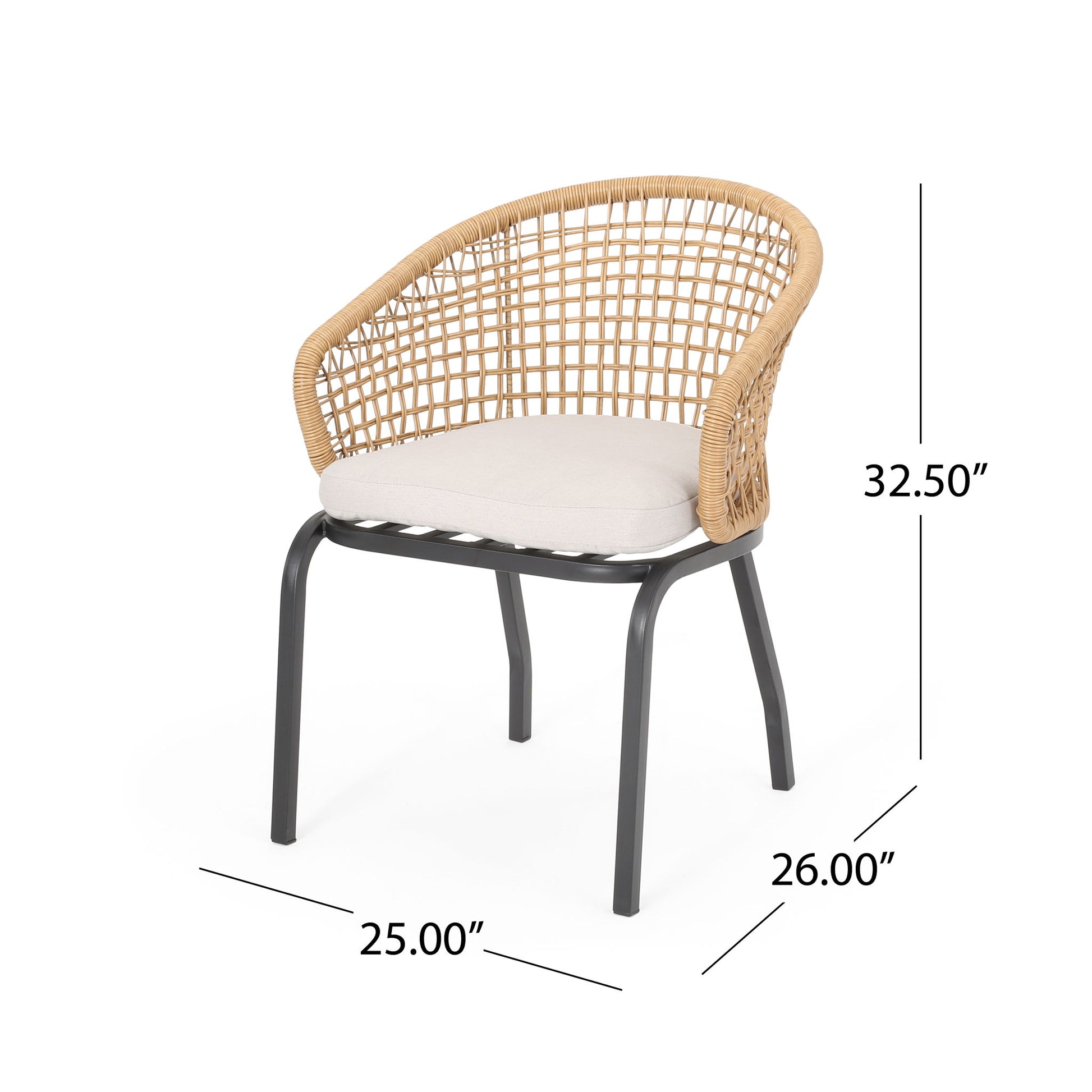 Outdoor Wicker Chair With Powder Coated Iron Legs Noble House