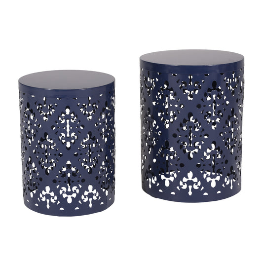 Modern Iron Cut Design End Table (Set of 2) - Navy Blue Noble House