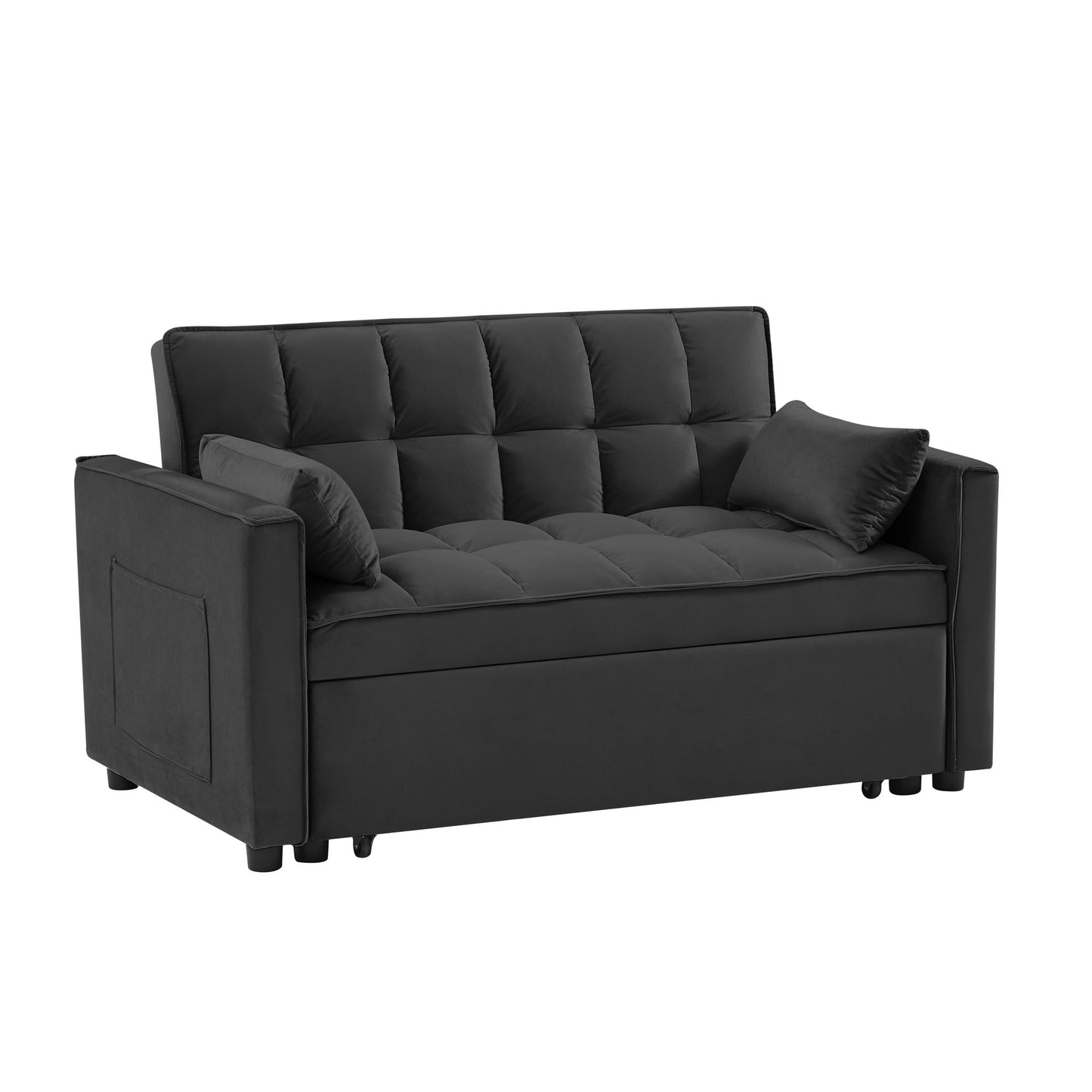 Modern Velvet Convertible Loveseat Futon Sofa With Pullout Bed, Reclining Backrest Home Essentials