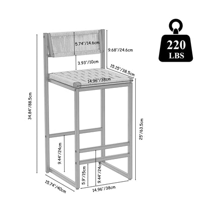 Style B, Woven Bar Stools With Backrest, Paper Rope Weave Dining Chairs For Kitchen Island - Creamy White Home Essentials