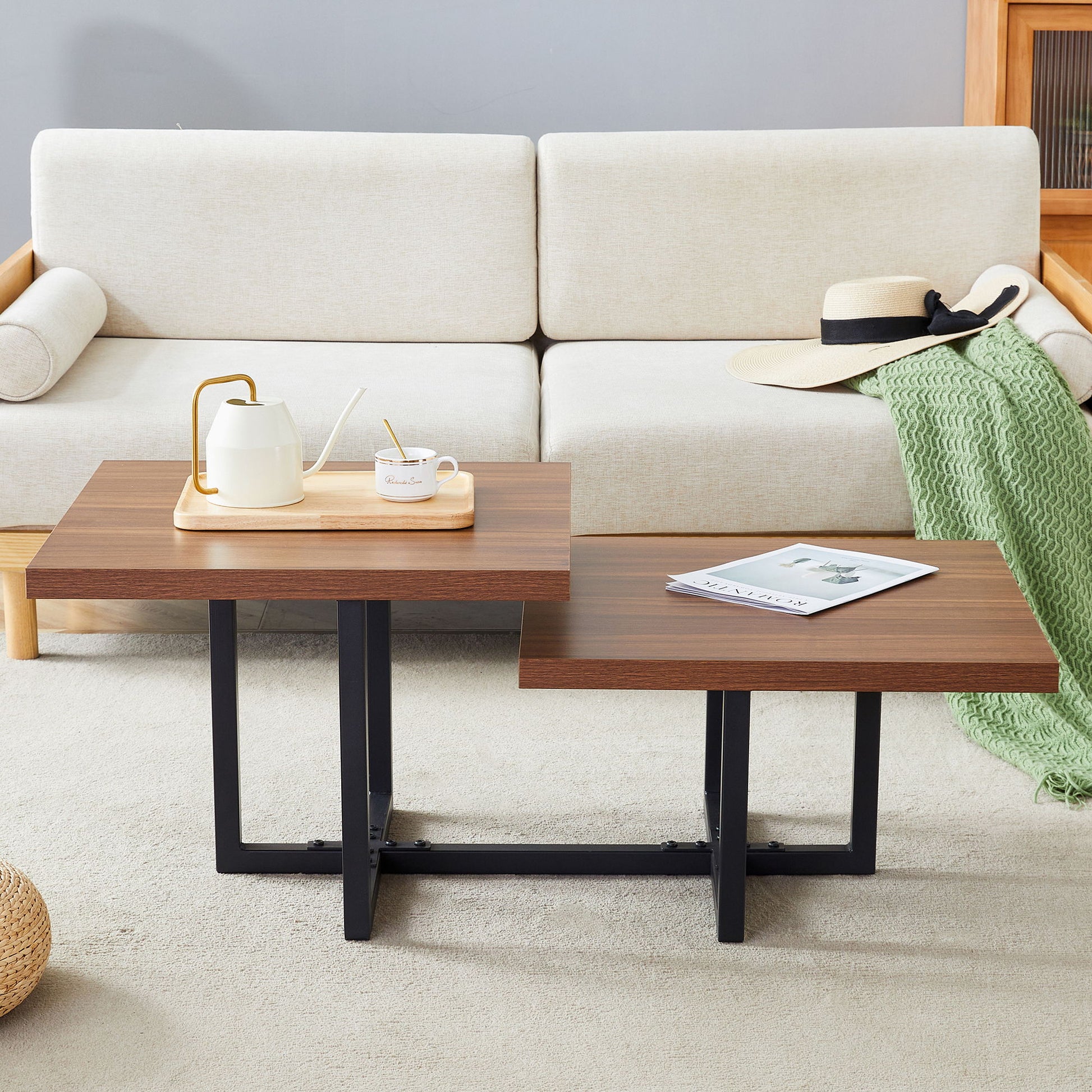 Perfectly Integrating Modern And Scandinavian Styles Double Deck Coffee Table - Walnut Home Essentials