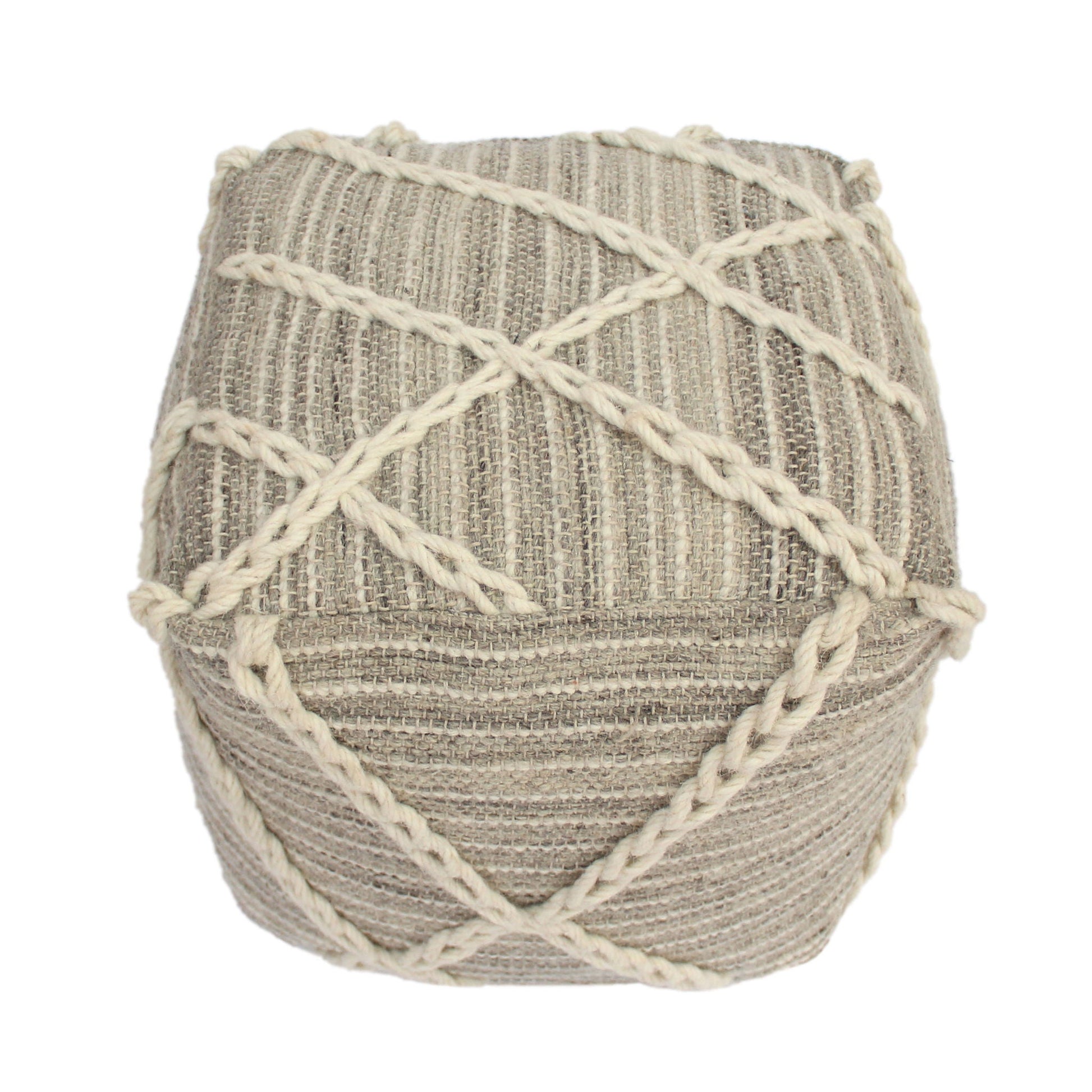 Modern Wool Rope Square Pouf Ottoman Floor Cushion - Gray / Ivory Home Essentials