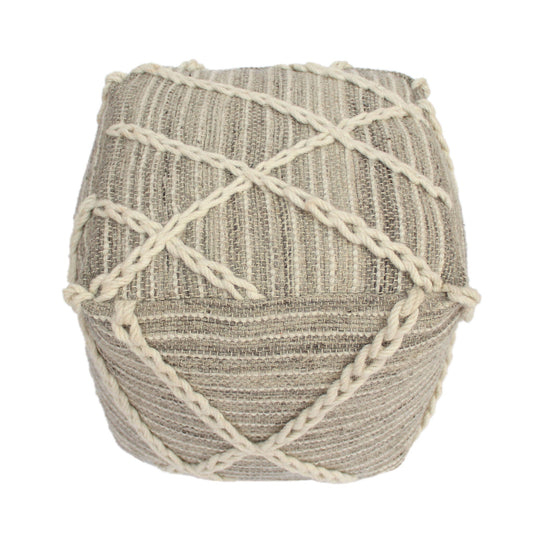 Modern Wool Rope Square Pouf Ottoman Floor Cushion - Gray / Ivory Home Essentials