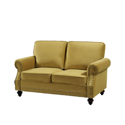 Loveseat Sofa With Nailhead Detail & Turned Legs, 2 Seater Upholstered Couch US Pride