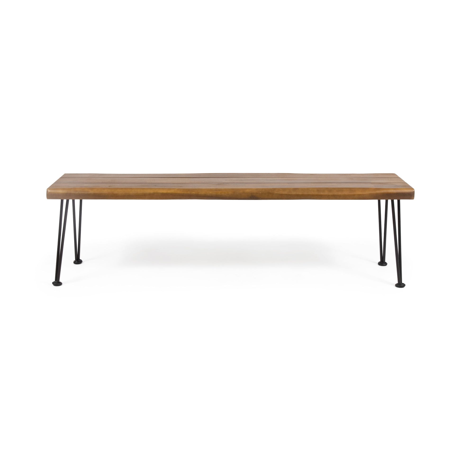 Zion - Industrial Wood And Metal Rectangular Bench With Faux Live Edge Design - Teak Noble House
