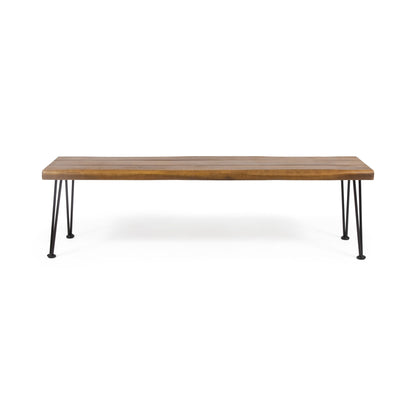 Zion - Industrial Wood And Metal Rectangular Bench With Faux Live Edge Design - Teak Noble House