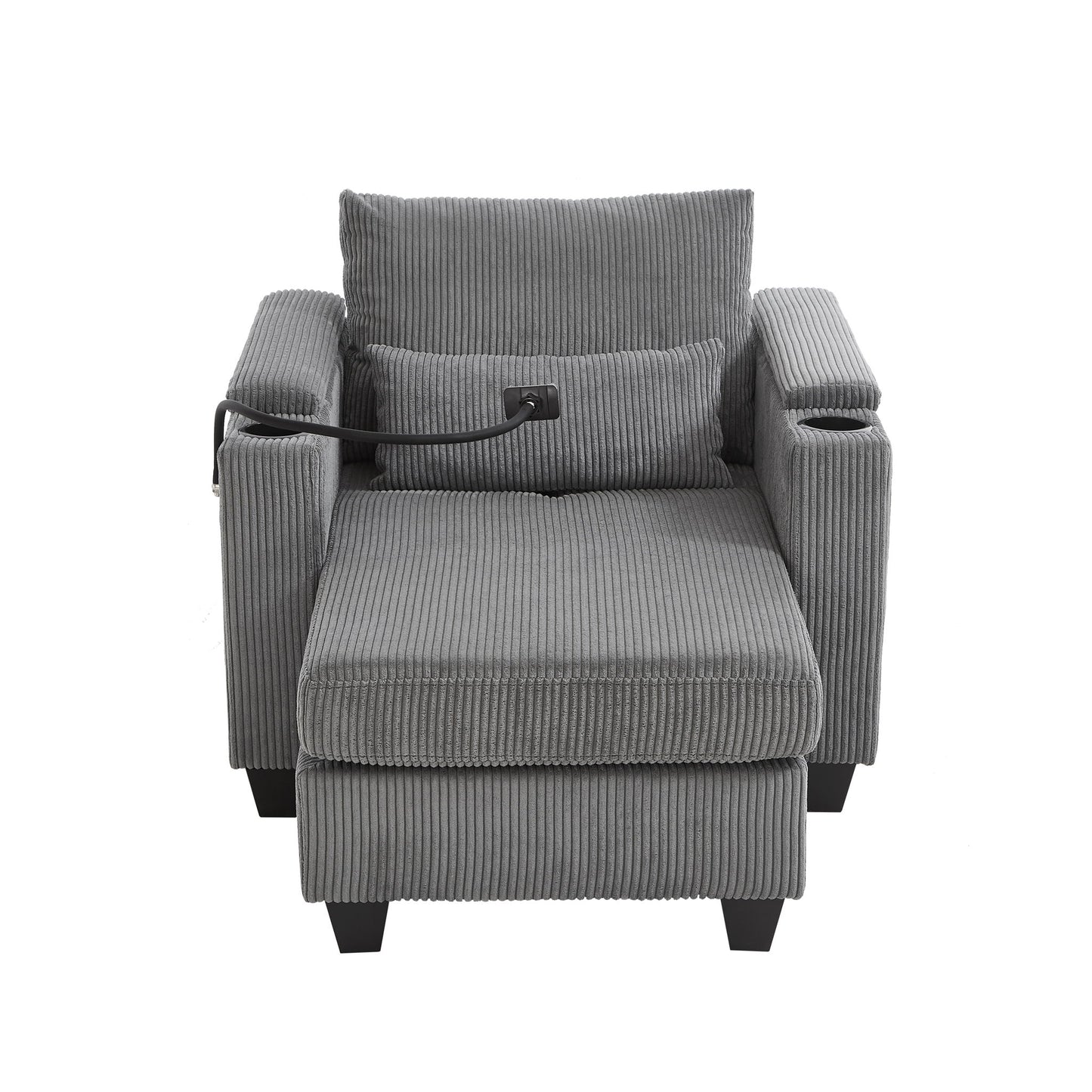 Convertible Chaise Lounge Sofa Chair With USB Ports, Cup Holders, Phone Holder And Storage Hearth and Haven