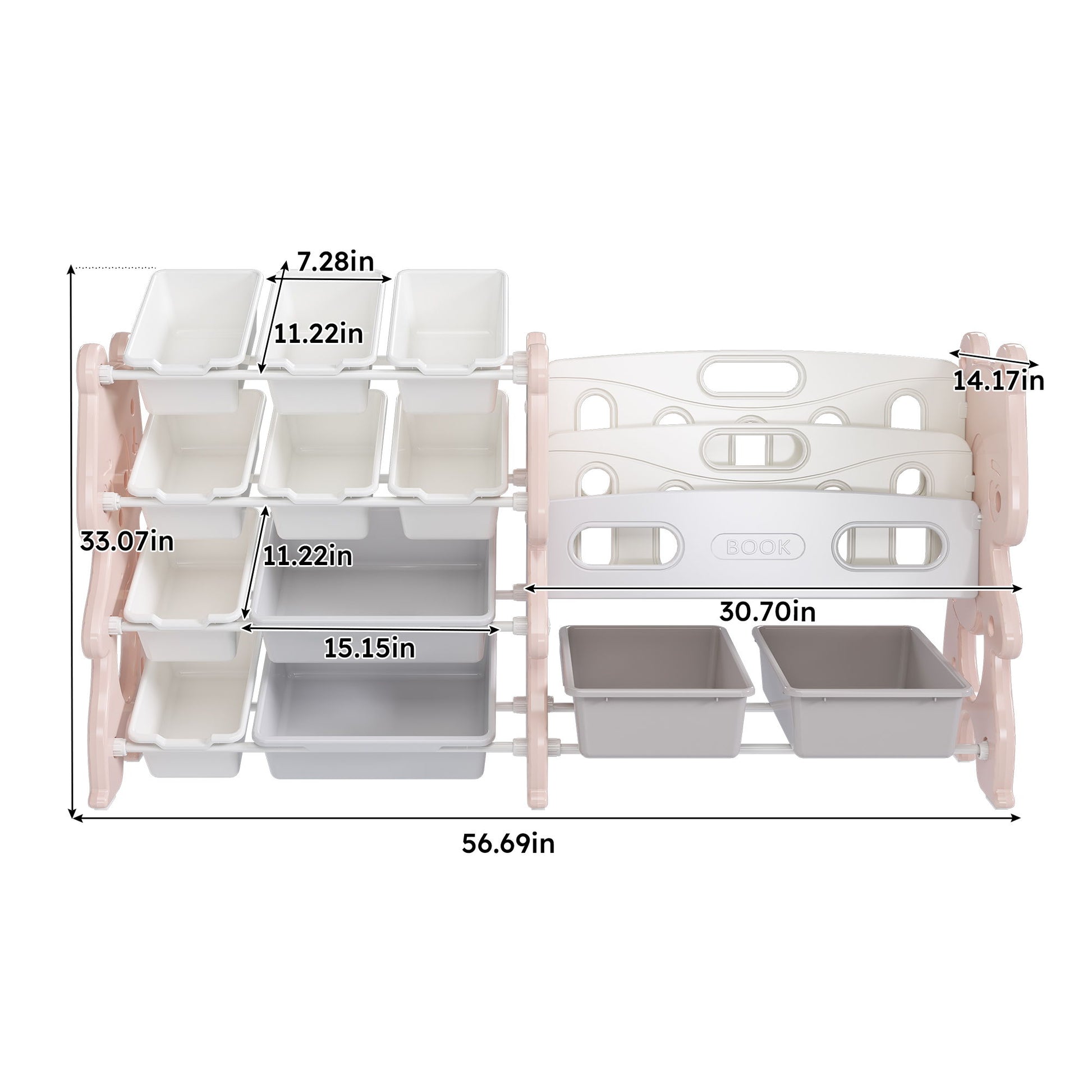 Kids Toy Storage Organizer With 2 Tier Bookshelf, Toy Storage With 12 Bins Home Essentials