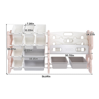 Kids Toy Storage Organizer With 2 Tier Bookshelf, Toy Storage With 12 Bins Home Essentials