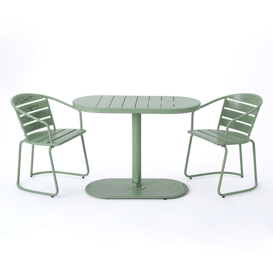 3 Piece Elegant Outdoor Bistro Set With 2 Chairs And Oval Table Noble House