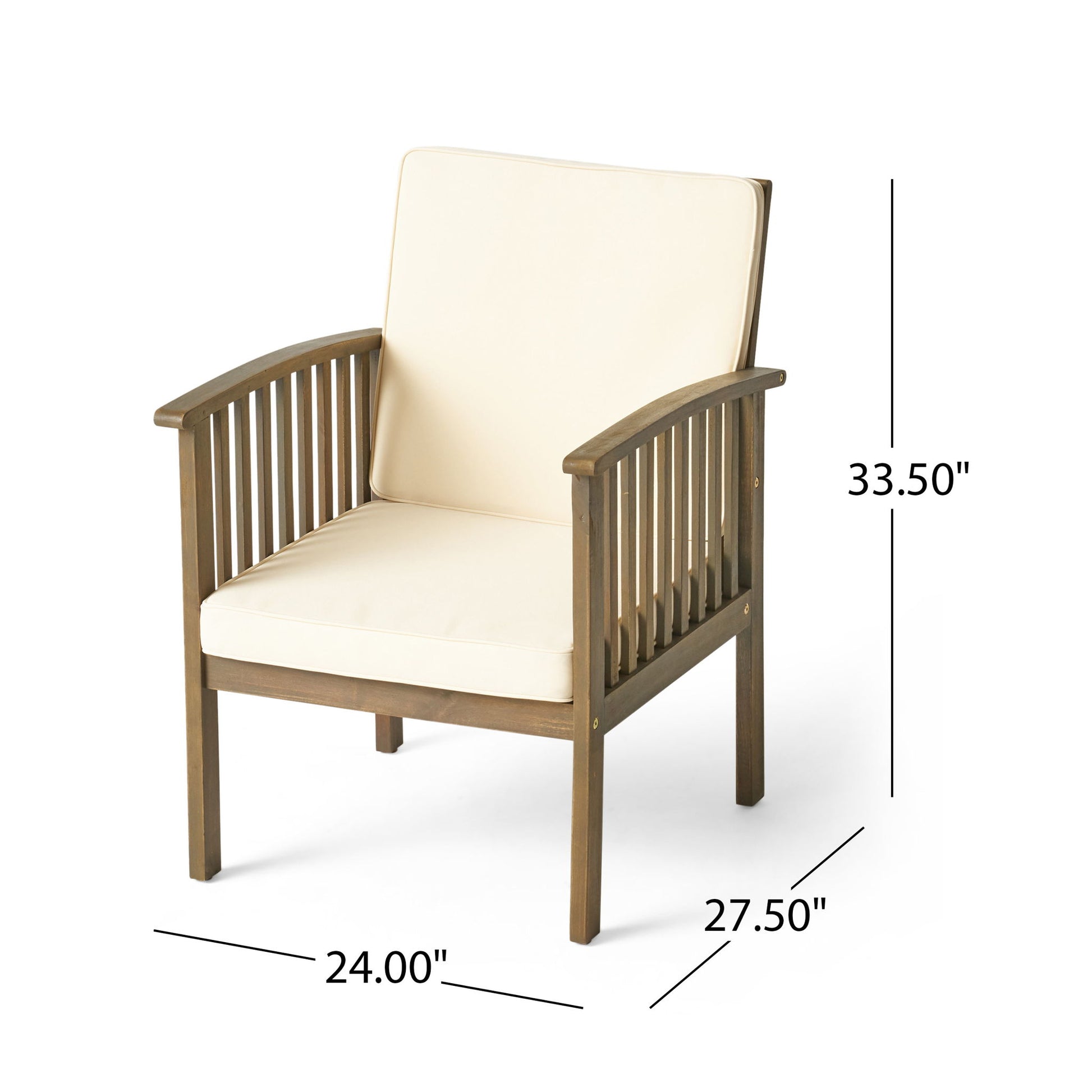 Casa Acacia Wood Club Chairs (Set of 2) With Water Resistant Cushions - Gray / Cream Noble House