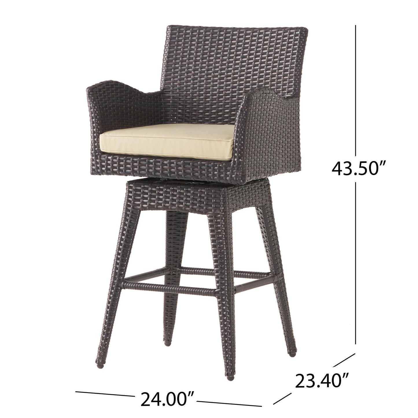 Outdoor Modern Rattan Swivel Barstool With Tapered Legs - Beige / Multibrown Noble House