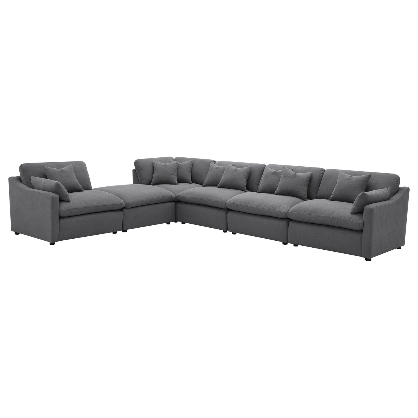 6 Piece Upholstered Modular Sectional Sofa With Reversible Cushions And Ottoman - Charcoal Furniture Max