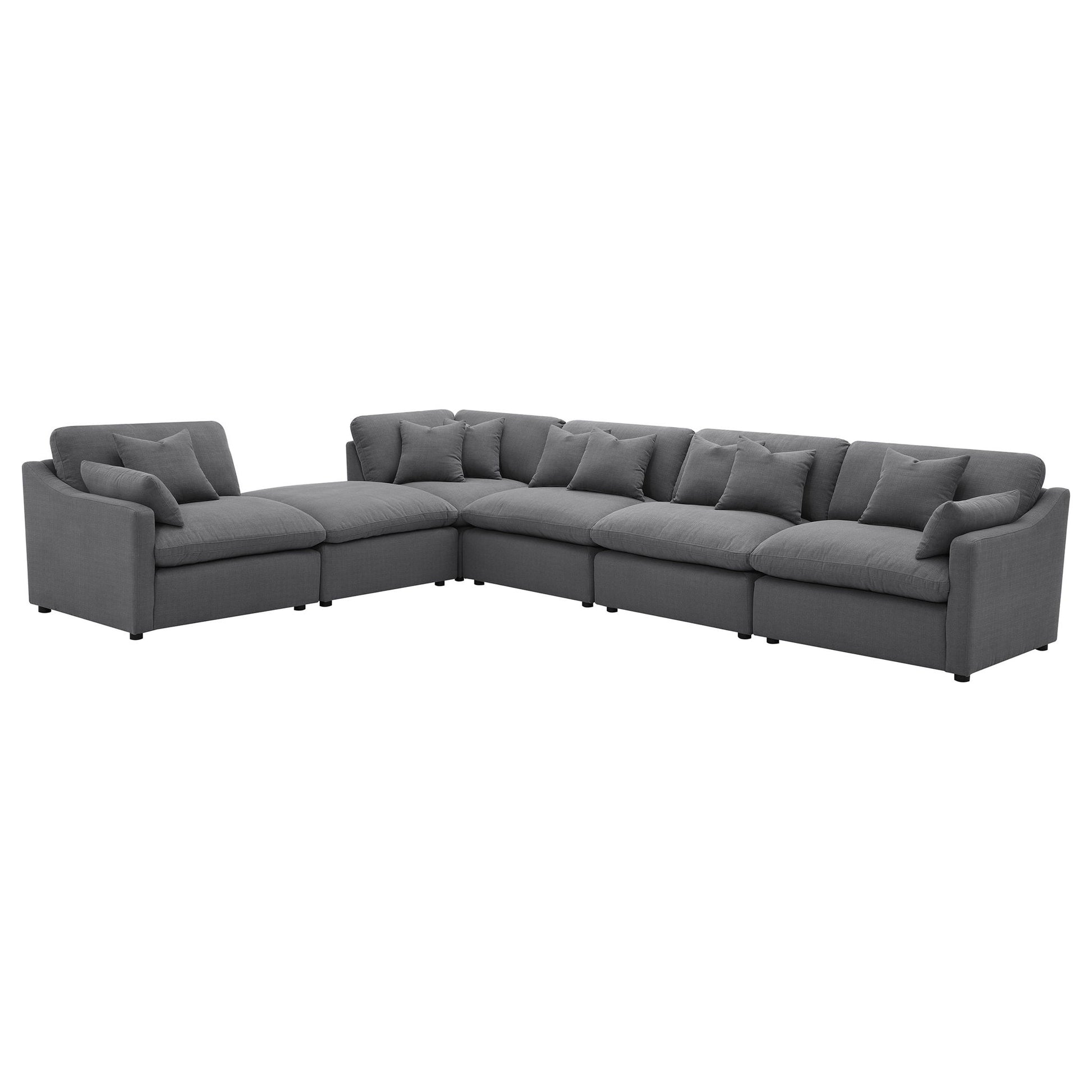 6 Piece Upholstered Modular Sectional Sofa With Reversible Cushions And Ottoman - Charcoal Furniture Max