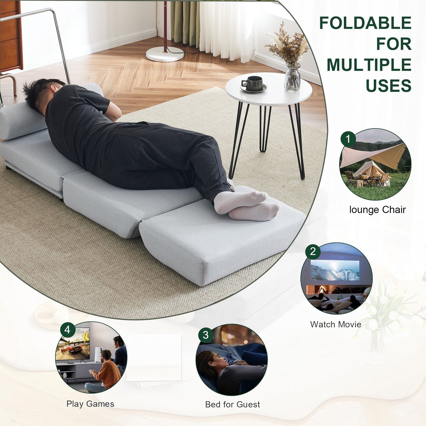 Foldable Single Chair Sofa Bed With Pillow, Easy To Store, Breathable And Wearable Linen Home Essentials