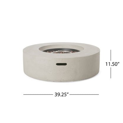 Modern Lightweight Concrete Outdoor Circular Fire Pit 50,000 Btu Noble House