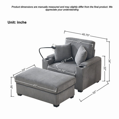 Comfy Corduroy Oversized Chaise Lounge Chair With Ottoman And Storage Home Essentials