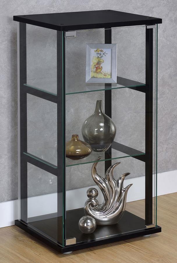 Cyclamen - 3-Shelf Clear Glass Curio Display Cabinet - Black CoasterEveryday