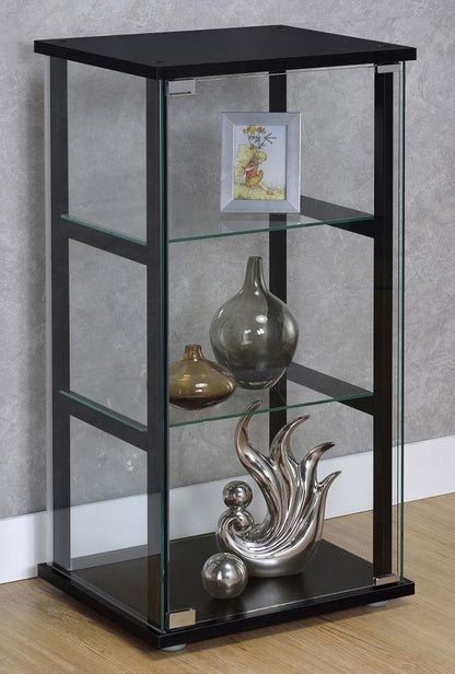 Cyclamen - 3-Shelf Clear Glass Curio Display Cabinet - Black CoasterEveryday