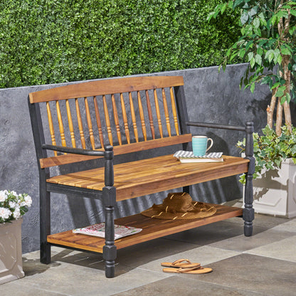 Slatted Bench With Built In Shelf Noble House