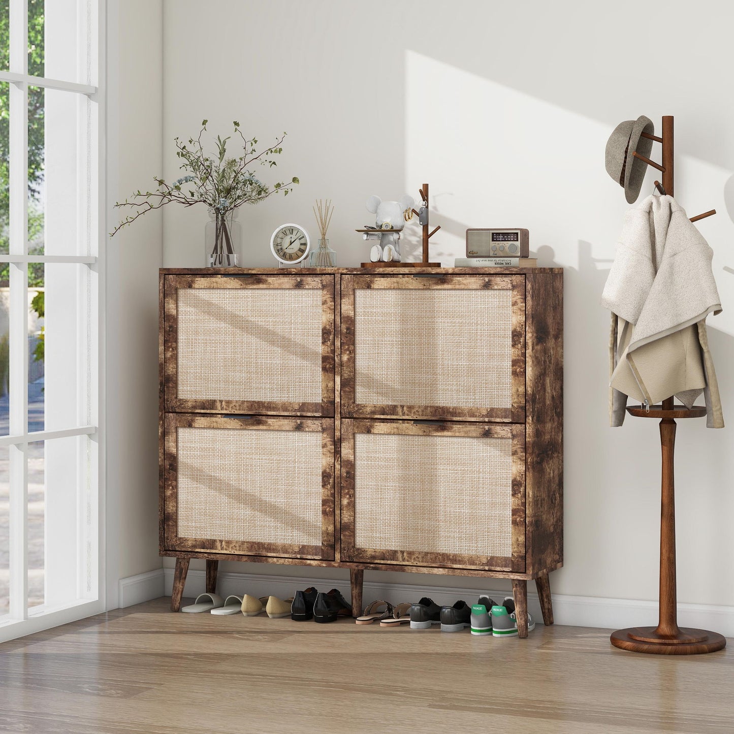 4 Door Shoe Rack, Freestanding Modern Shoe Storage Cabinet