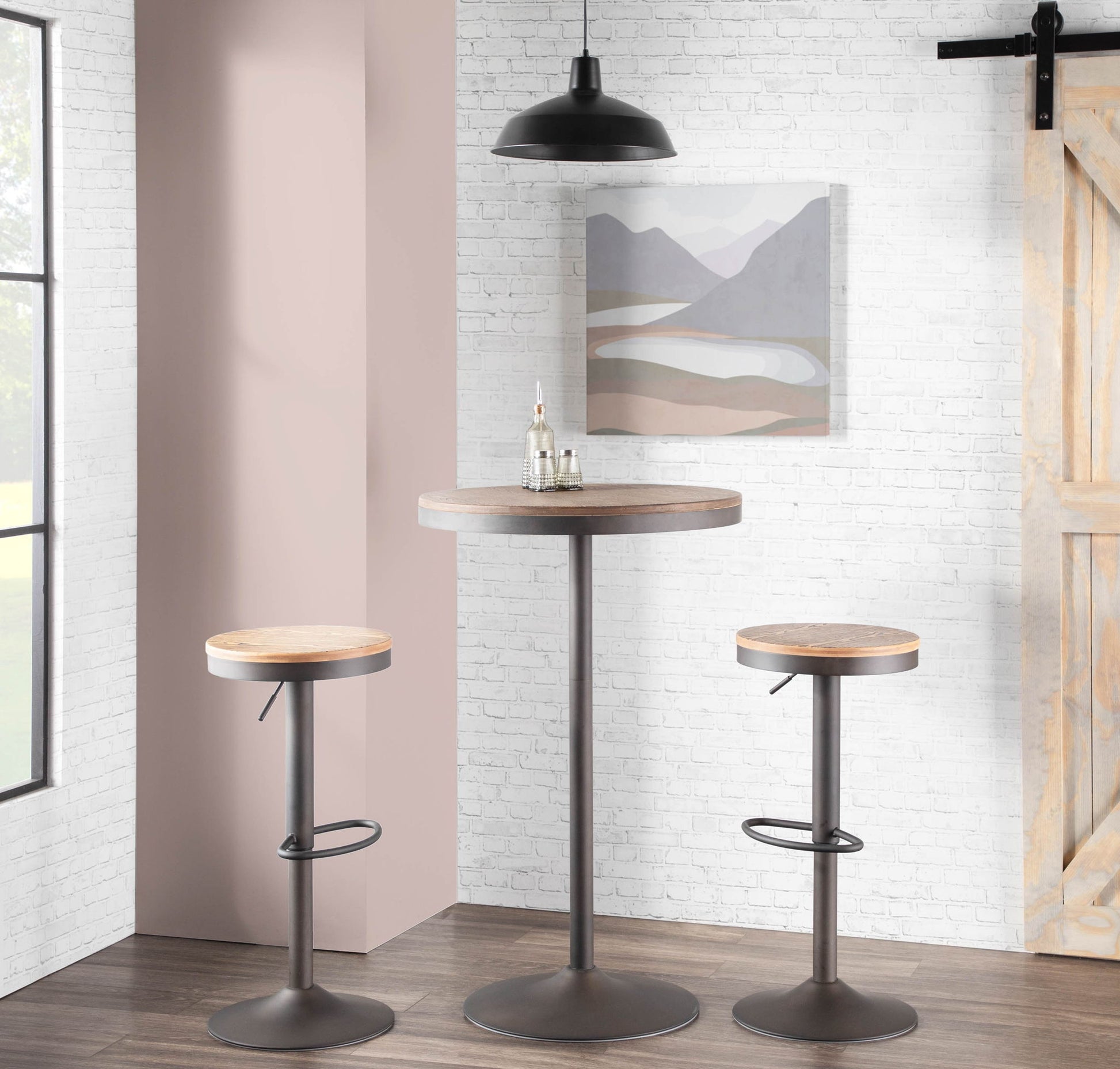 Dakota - Industrial Adjustable Bar / Dinette Table - Antique / Brown Lumi Source
